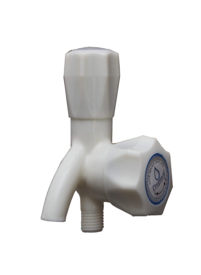 Droptech Pvc Two Way Bib Cock Tap Wall Mounted For Kitchen/Bathroom White Made Of Virgin Abs Plastic Material Pack Of 1, Polished - Image 1
